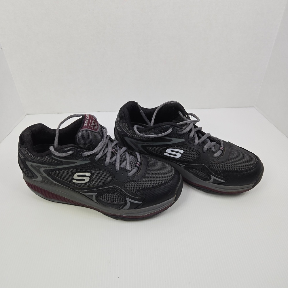 Skechers Shape-ups Fitness Rocker Bottom Black Charcoal Burgundy Mens Size 9